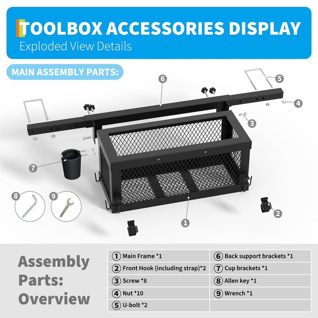 Garvee  23.5" x 10" x 10" Heavy Duty Steel Tractor Storage Organizer Tray – Global Interior Container for ROPS, Zero Turn Mowers – Multi-Function Utility Holder - Without Tool Box