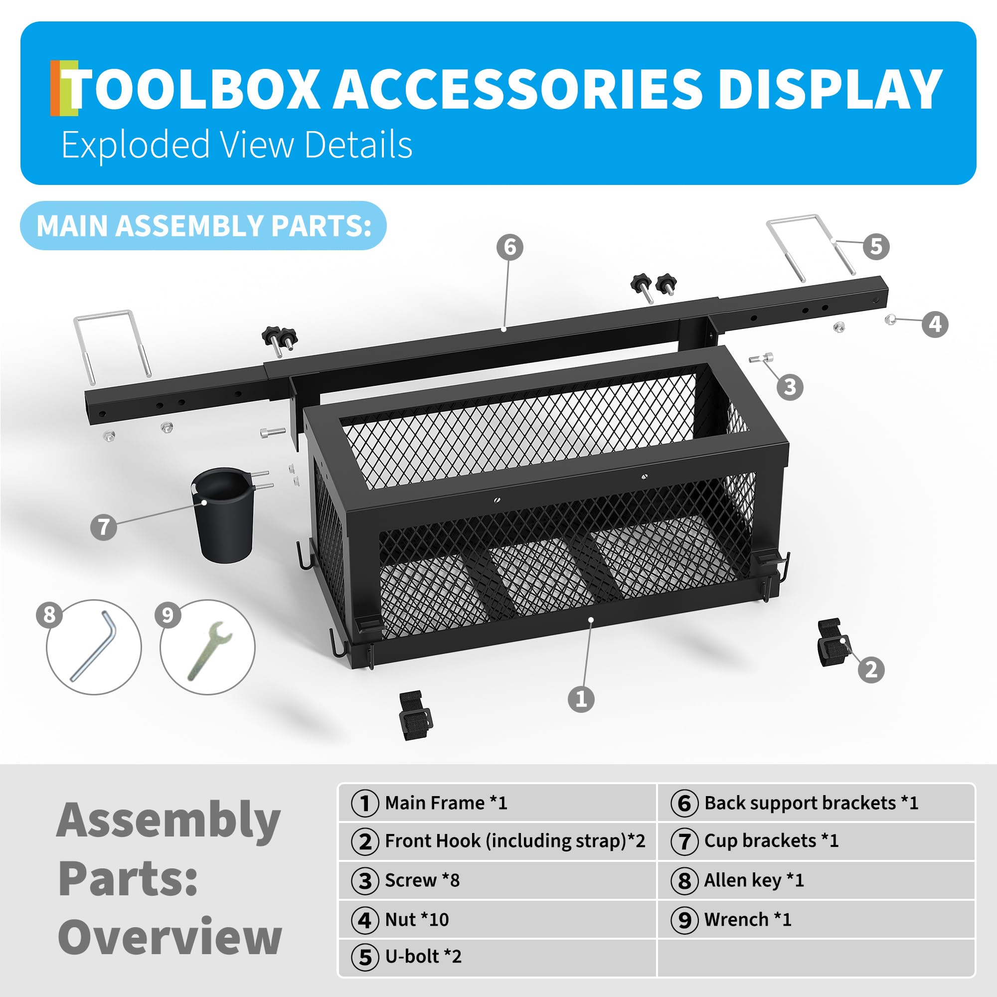 Garvee  23.5" x 10" x 10" Heavy Duty Steel Tractor Storage Organizer Tray – Global Interior Container for ROPS, Zero Turn Mowers – Multi-Function Utility Holder - Without Tool Box