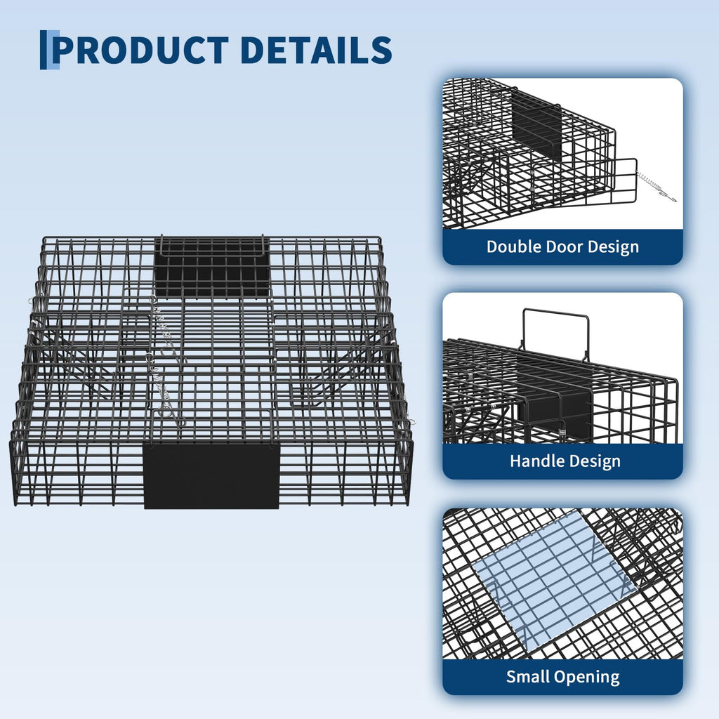 Garvee Humane 2-Door Live Animal Trap Cage – Sturdy Steel, Easy Catch & Release – For Squirrels, Chipmunks, Rabbits & Small Pests – Indoor/Outdoor Use – Carry Handle – Square: 24x24x5 in / 61x61x13 cm