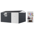 Garvee 10' x 12' Metal Outdoor Storage Shed, Reinforced Galvanized Steel Garden Shed with Lockable Double Doors, Window, Vents, Pegboard & Solar Sensor Light, Weather-Resistant Backyard Storage Unit, Black