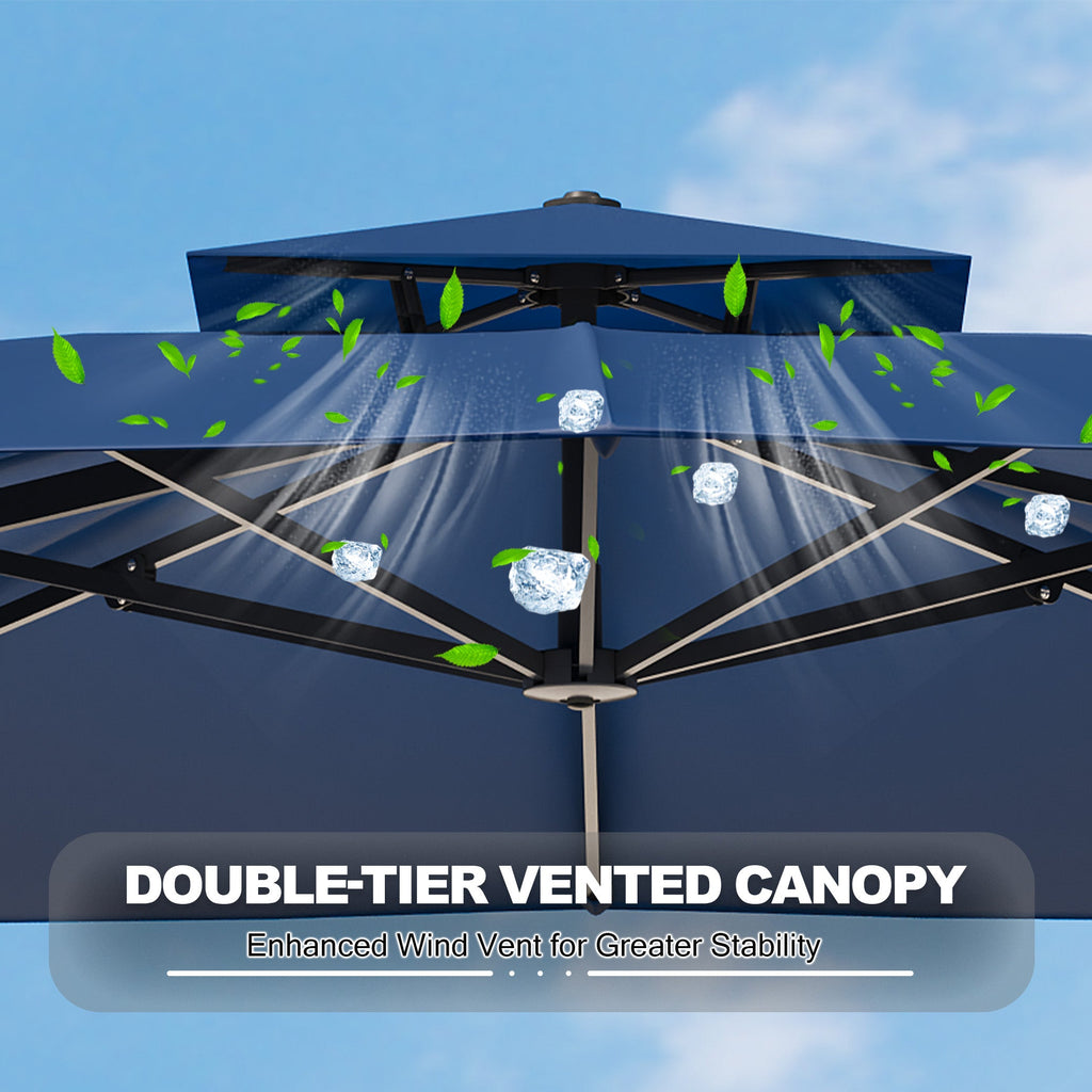 Garvee 10' × 10' Cantilever Patio Umbrella, 360° Rotating Aluminum Offset Umbrella with Adjustable Height, Navy Blue, Base Not Included