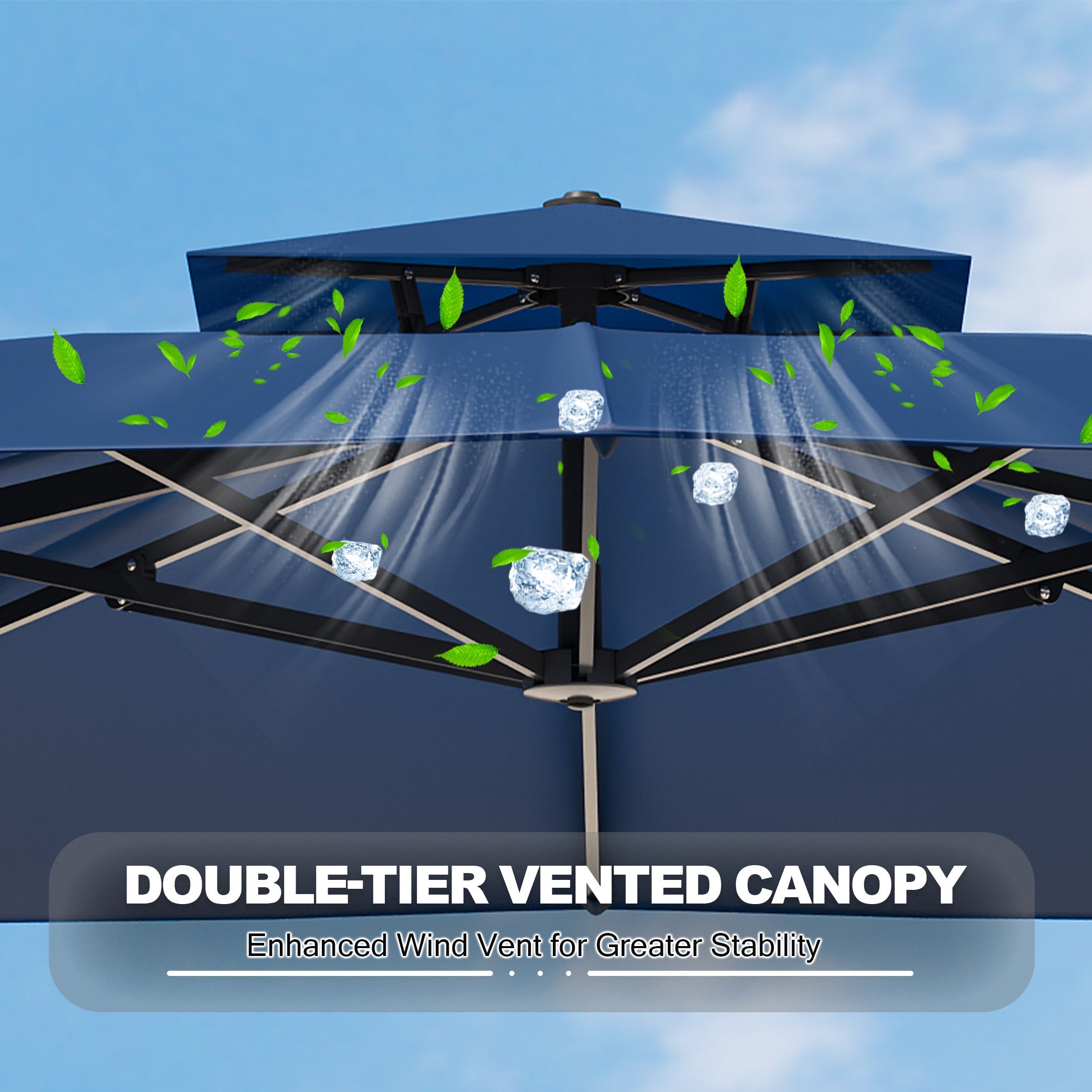 Garvee 10' × 10' Cantilever Patio Umbrella, 360° Rotating Aluminum Offset Umbrella with Adjustable Height, Navy Blue, Base Not Included