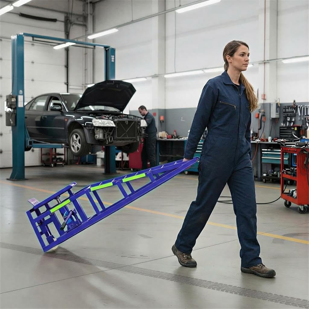 Garvee 2PC Hydraulic Car Ramps with Wheels - 5T/11,050 lbs Capacity, 9"-14.2" Lifting Range, Heavy-Duty Car Lift Ramps with Night-Reflective Stickers for Home and Garage, Blue
