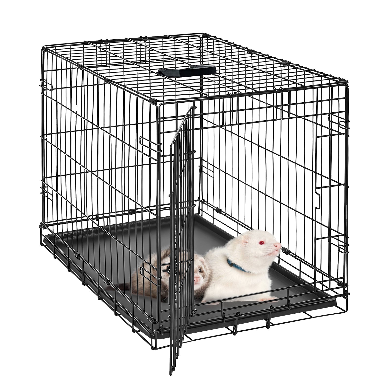 Garvee Collapsible Metal Wire Cage for Small Animals - Thickened Mesh Floor, Leak-Proof Removable Tray, Double Door, Rust-Resistant - For Rabbits, Guinea Pigs, Ferrets, Cats, Chinchillas, Rats - Size: 121×76.5×81cm