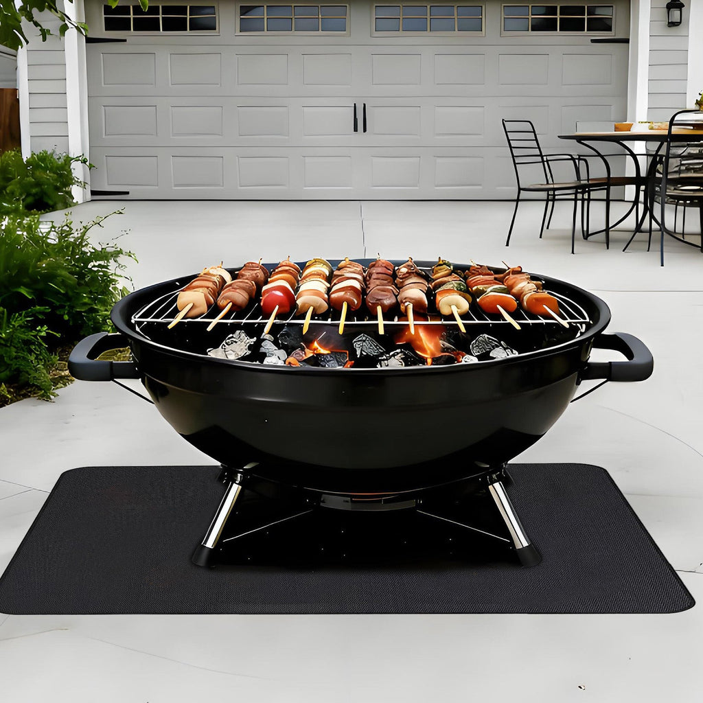 Garvee Double-Sided Fireproof Grill Mat - Heavy Duty Waterproof & Oil-Proof Deck Protector for Outdoor BBQ, Fire Pit, Patio & Fireplace - Durable Floor Mat, Black, 76 x 48 inch