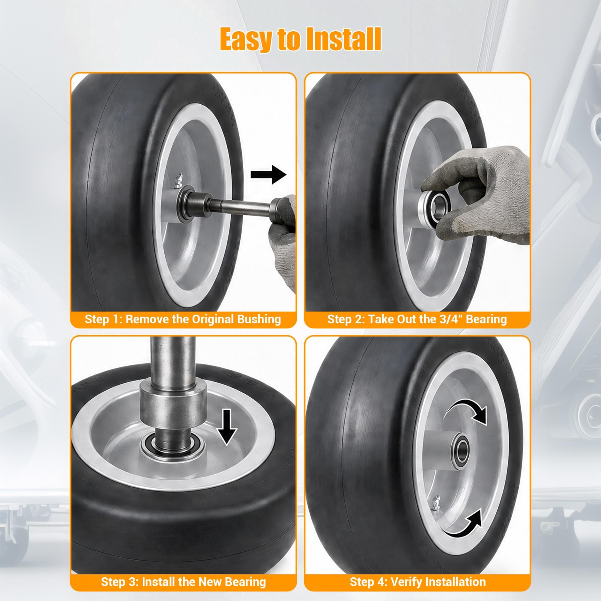 Garvee Flat Free Durable Tire for Golf Cart - Heavy Duty 500lbs, Zero Turn Front Wheel, Centered Hub with 1/2", 5/8", 3/4" Ball Bearings - Replacement for Bad Boy, Cub Cadet - 2 Pack, Size: 13×6.50-6