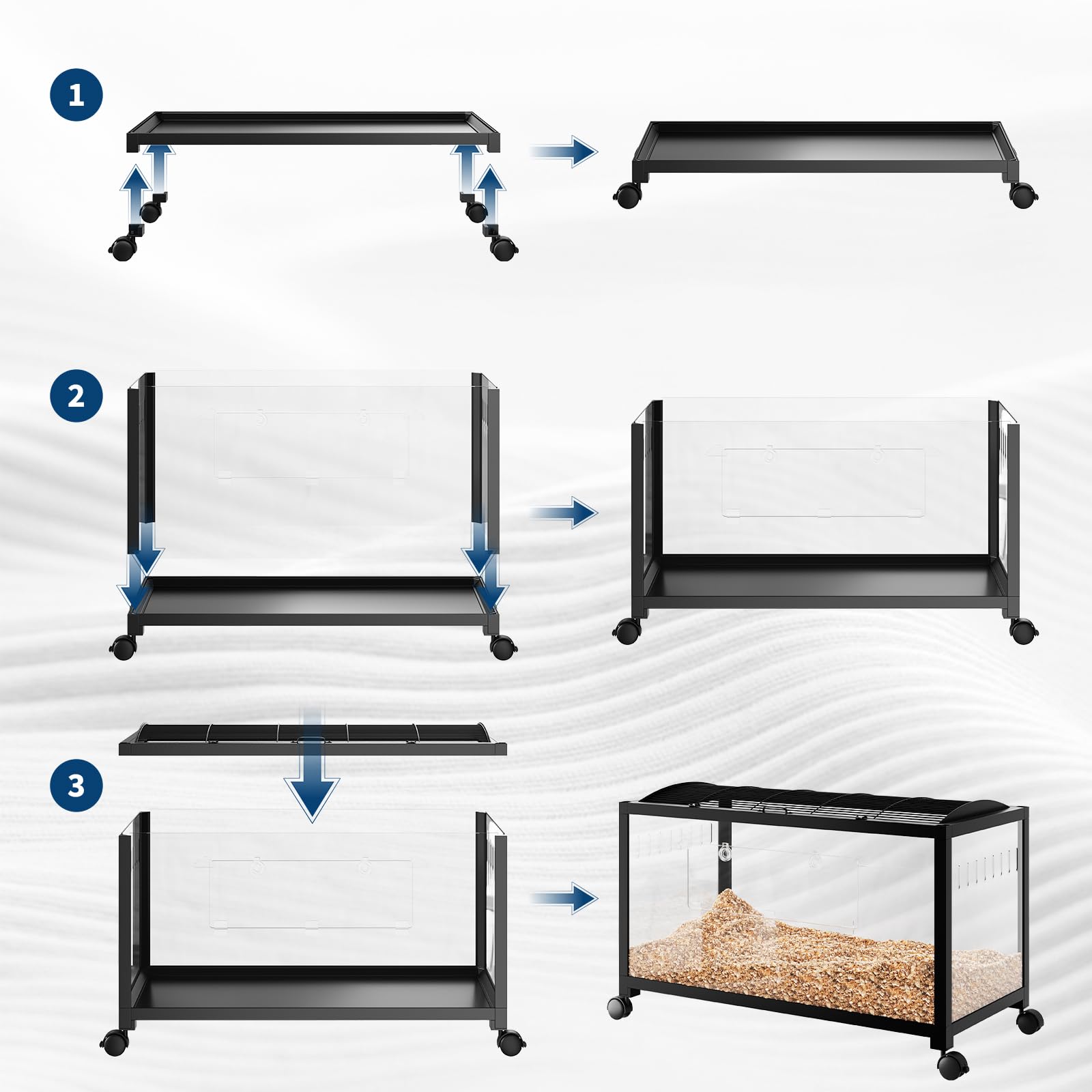 Garvee Large Hamster Cage, 3-Tier Gerbil Cages with Running Wheel, Water Bottle, Food Bowl, Ramps, Portable Hamster House with 7" Deep Glass Bottom for Syrian, Hamster, Gerbils (Metal Black)