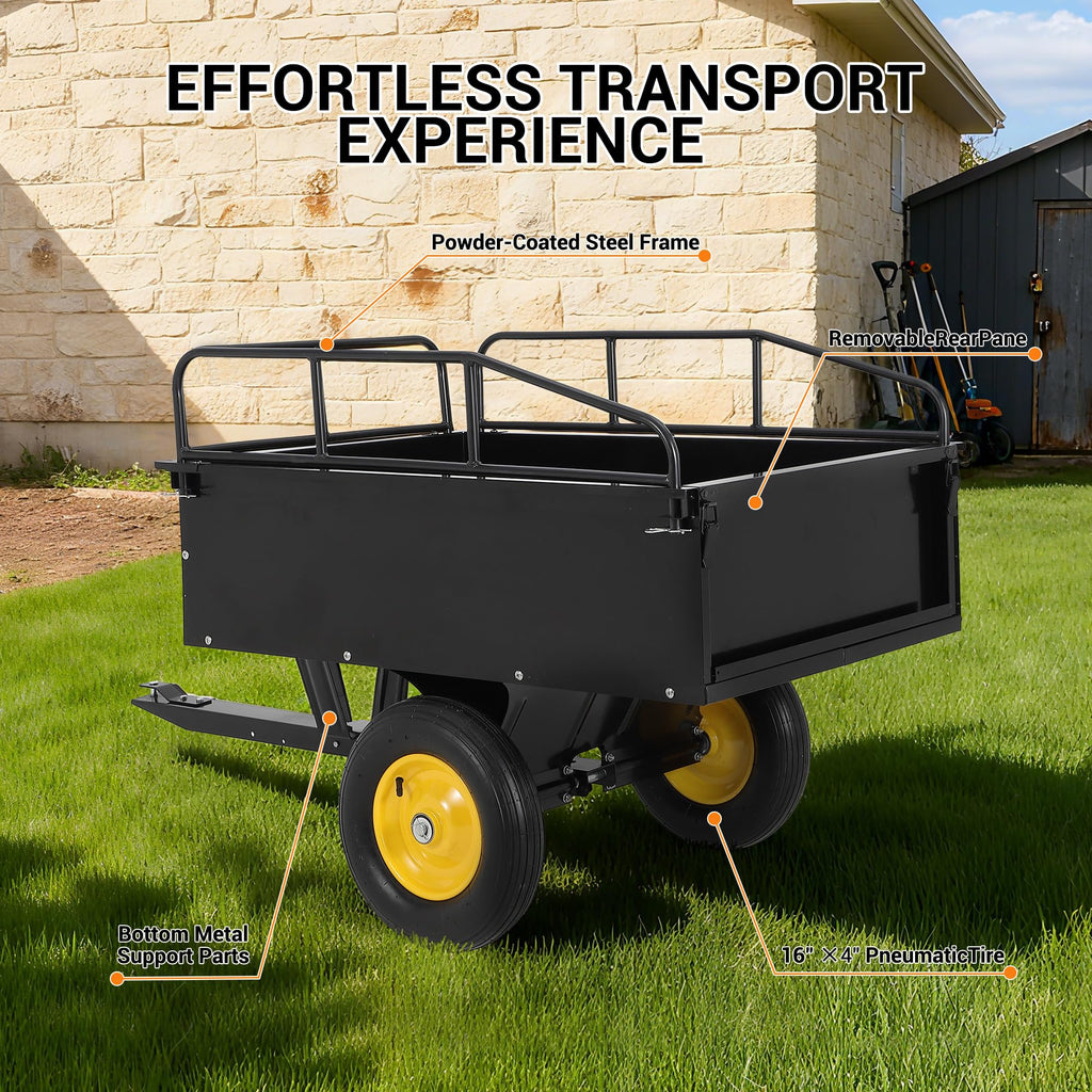 Garvee ATV UTV Dump Trailer, 750 lbs Load Capacity and 15 Cu. FT Bed with Reinforced Side Panels and Dumping Function for Farm, Garden and Off-Road Hauling