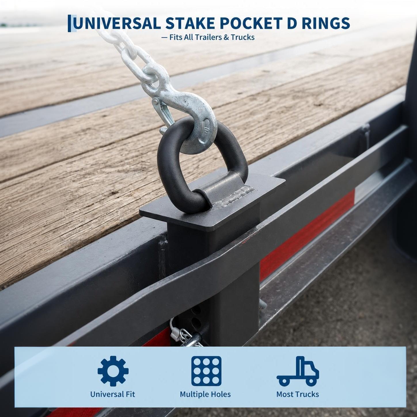 Garvee Heavy Duty 18,000lbs Removable Stake Pocket D-Ring Tie Down Anchors – 5/8" Hitch Pin, 4 Adjustable Holes, Anti-Loss Wire, Securement for Utility Trailers, Flatbeds, Cargo Trucks, Black, 5/8 Inch, 4 Pieces