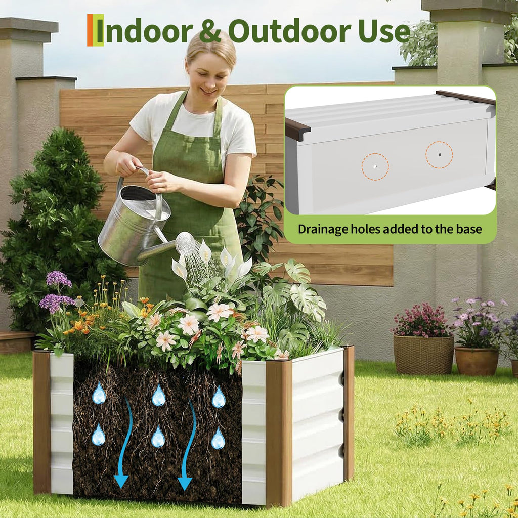 Garvee 2' × 1.3' × 1.5' Aluminum Raised Garden Bed, Deep Planter Box with Drainage Holes, Beige