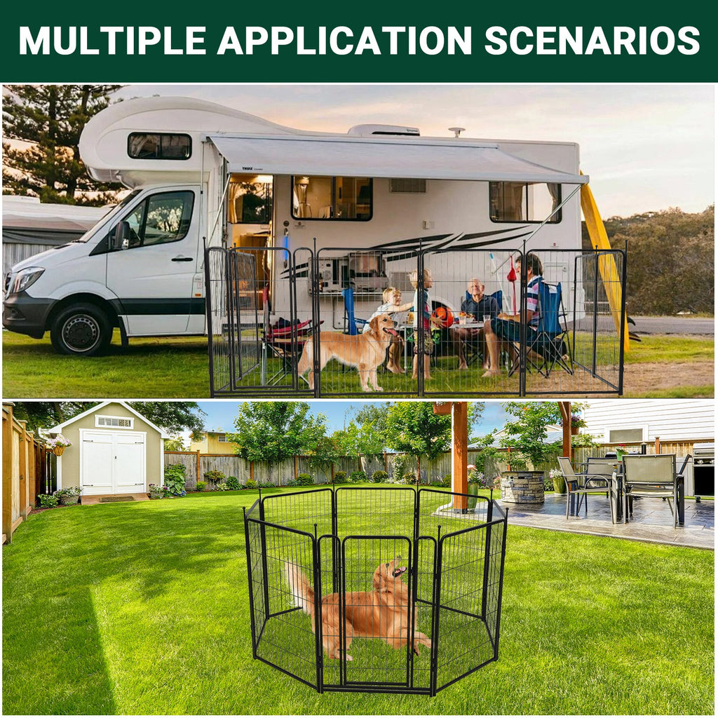 Garvee Dog Playpen, 8 Panels Dog Fence Indoor/Outdoor, Heavy Duty Metal Pet Puppy Exercise Pen, Wide Door Low Threshold, Portable Pet Playpen for Rv Camping Garden Yard, 27"Lx40"H/Panel