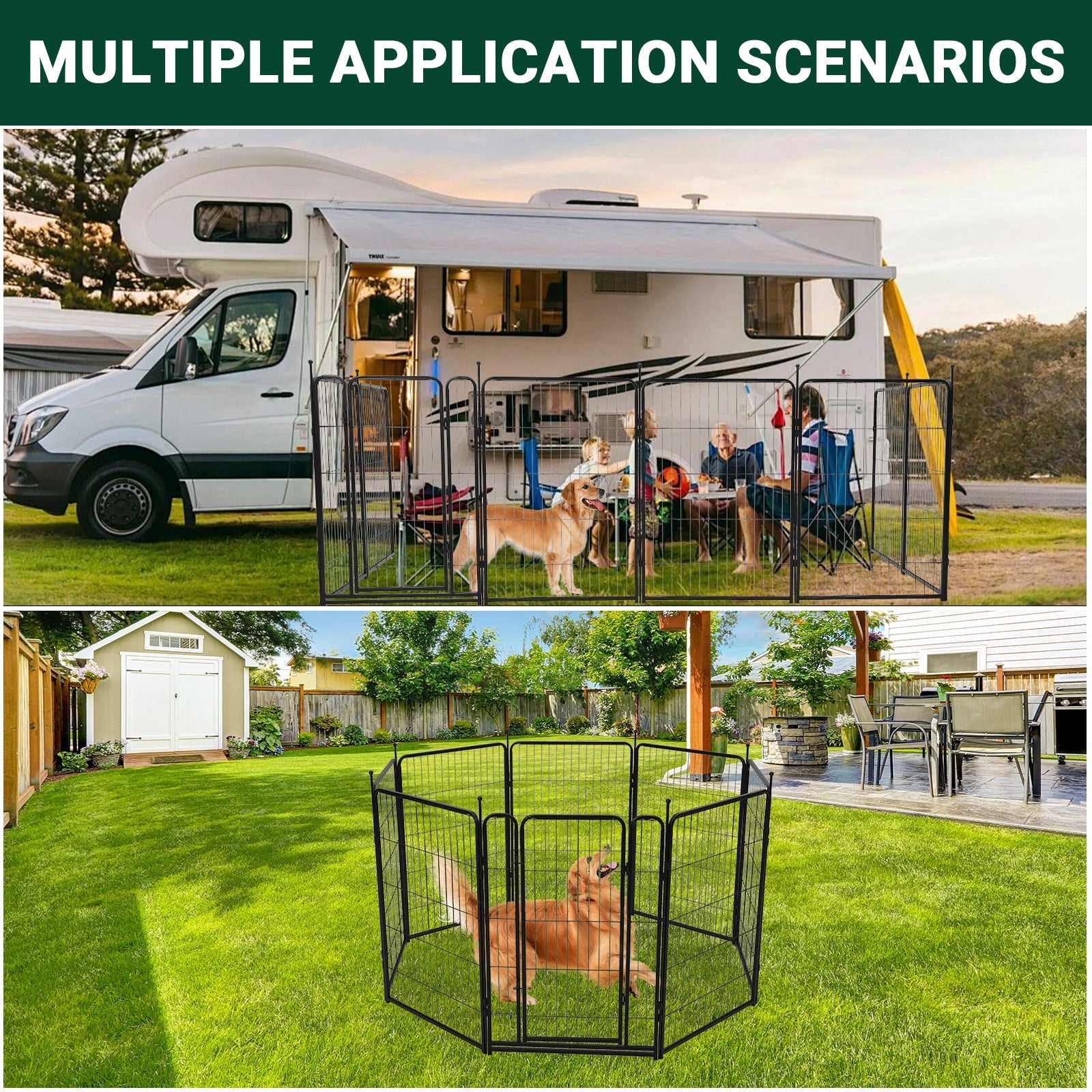 Garvee Dog Playpen, 8 Panels Dog Fence Indoor/Outdoor, Heavy Duty Metal Pet Puppy Exercise Pen, Wide Door Low Threshold, Portable Pet Playpen for Rv Camping Garden Yard, 27"Lx40"H/Panel