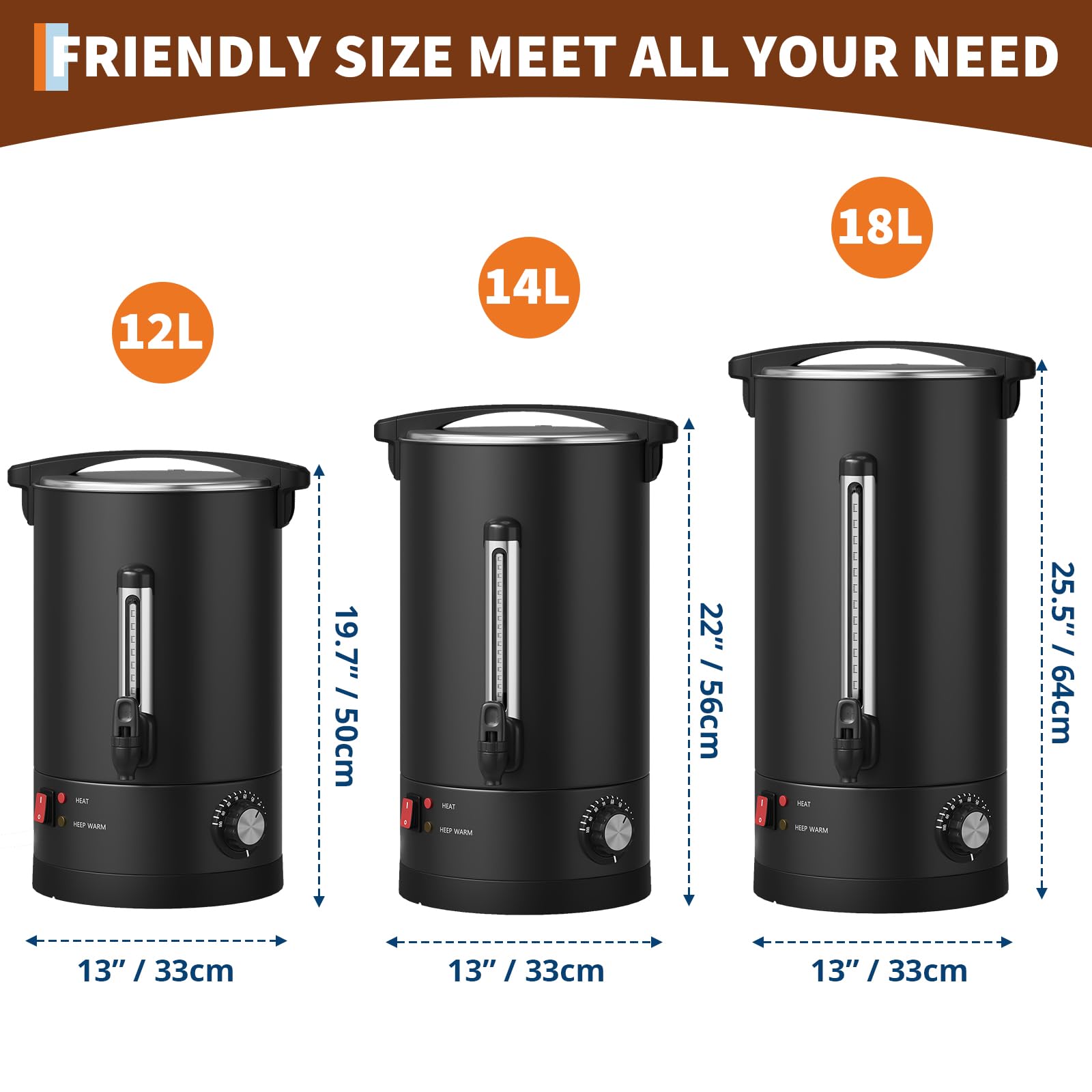 Garvee Large Capacity Commercial Coffee Urn – 14L Stainless Steel Double Wall Electric Hot Beverage Dispenser, Fast Heating, Drip-Free Faucet – Perfect for Catering, Buffet, Office, Party – Specification: 14L