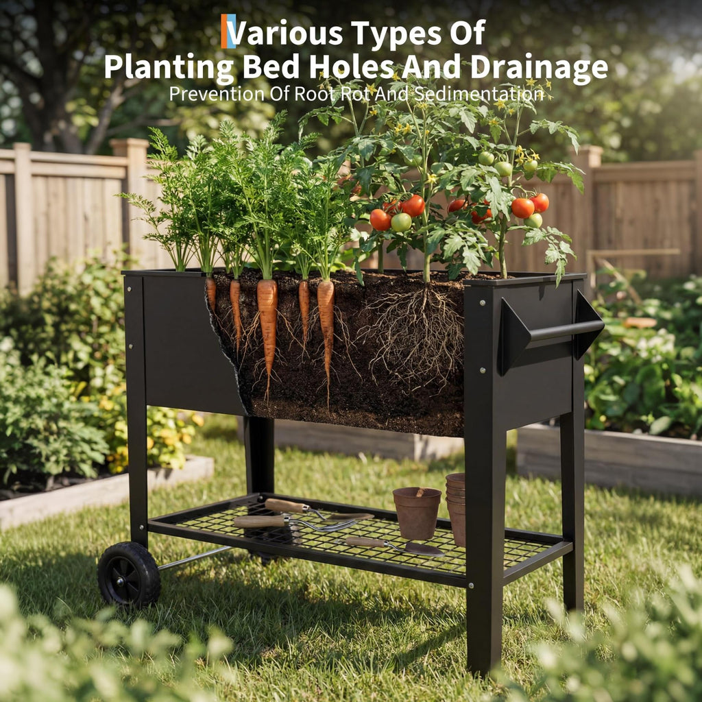 Garvee 40" x 32" x 15.3" Black Raised Garden Bed with Wheels & Storage Shelf, 400 lb Capacity Anti-Rust Steel Elevated Planter Box with Drainage Holes for Vegetables, Herbs, Flowers, Patio, Balcony & Backyard