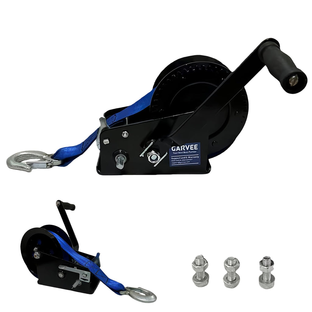 Garvee 3500lbs Heavy Duty Boat Trailer Winch with 33FT Strap, Dual-Speed 4:1/8:1 Gear Ratio & 2-Way Ratchet, Professional Hand Crank Winch for Pulling Boat, Trailer, Truck, RV, ATV, Jet Ski, Blue