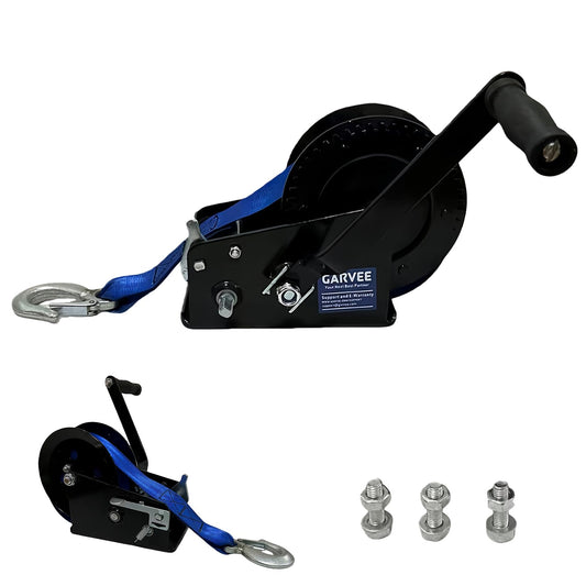 Garvee 3500lbs Heavy Duty Boat Trailer Winch with 33FT Strap, Dual-Speed 4:1/8:1 Gear Ratio & 2-Way Ratchet, Professional Hand Crank Winch for Pulling Boat, Trailer, Truck, RV, ATV, Jet Ski, Blue