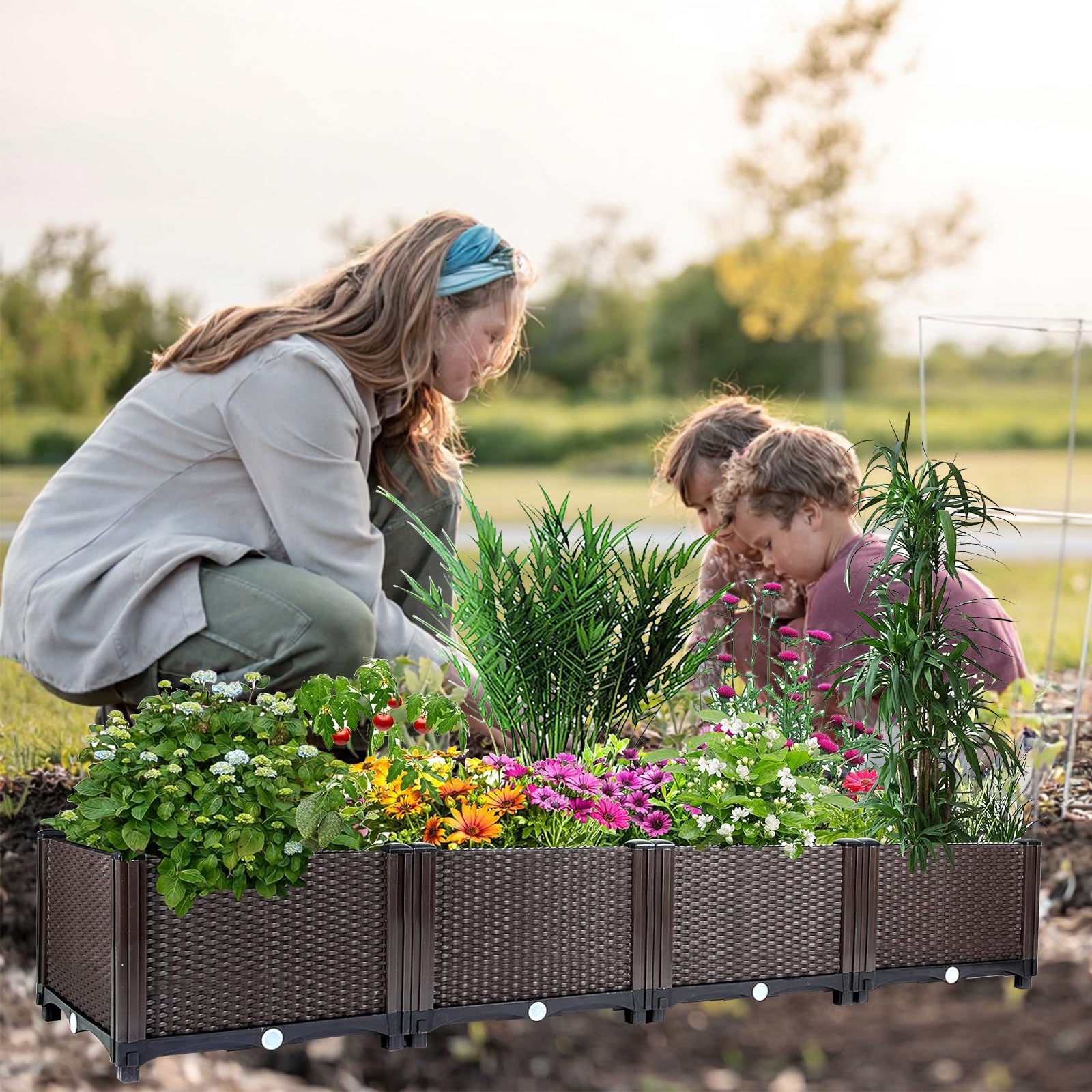 Garvee Large Brown Self-Watering Raised Garden Bed Planter Box – Deep Root Design, Drainage Plugs, Heat & Frost Resistant – Perfect for Patio, Deck, Balcony – Grow Vegetables, Flowers, Herbs – Color: Brown