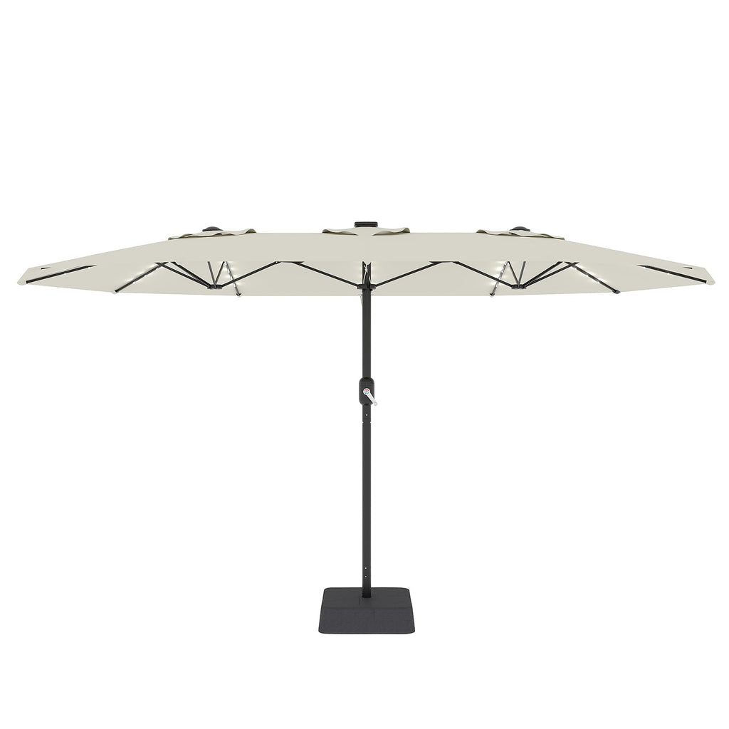 Garvee 15' Rectangular Patio Umbrella with Solar LED Lights & Base, Crank Handle UV-Resistant Outdoor Market Umbrella for Backyard, Pool & Patio, Beige