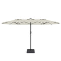 Garvee 15' Rectangular Patio Umbrella with Solar LED Lights & Base, Crank Handle UV-Resistant Outdoor Market Umbrella for Backyard, Pool & Patio, Beige