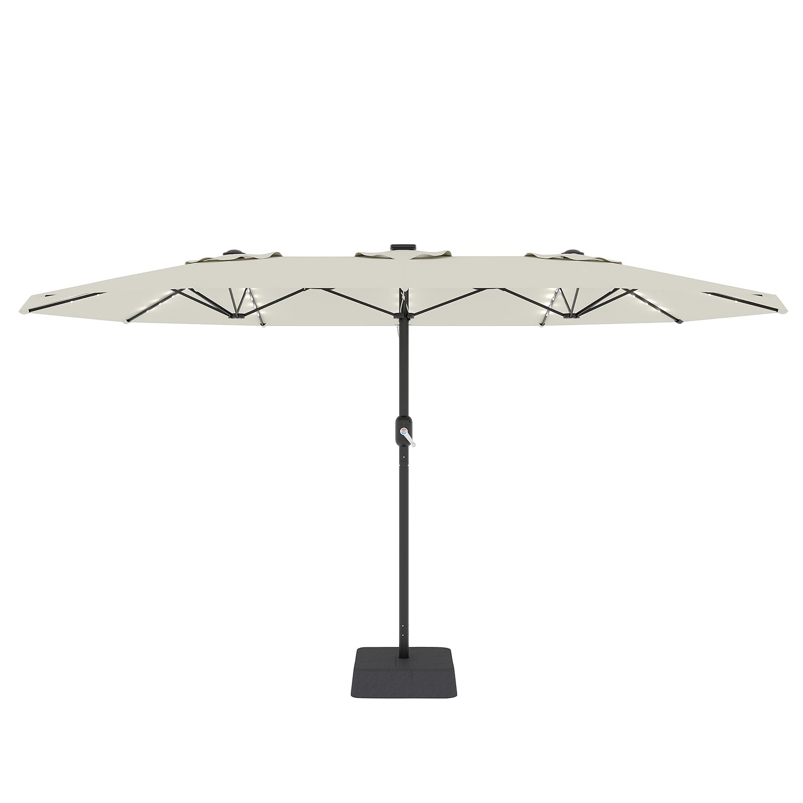 Garvee 15' Rectangular Patio Umbrella with Solar LED Lights & Base, Crank Handle UV-Resistant Outdoor Market Umbrella for Backyard, Pool & Patio, Beige