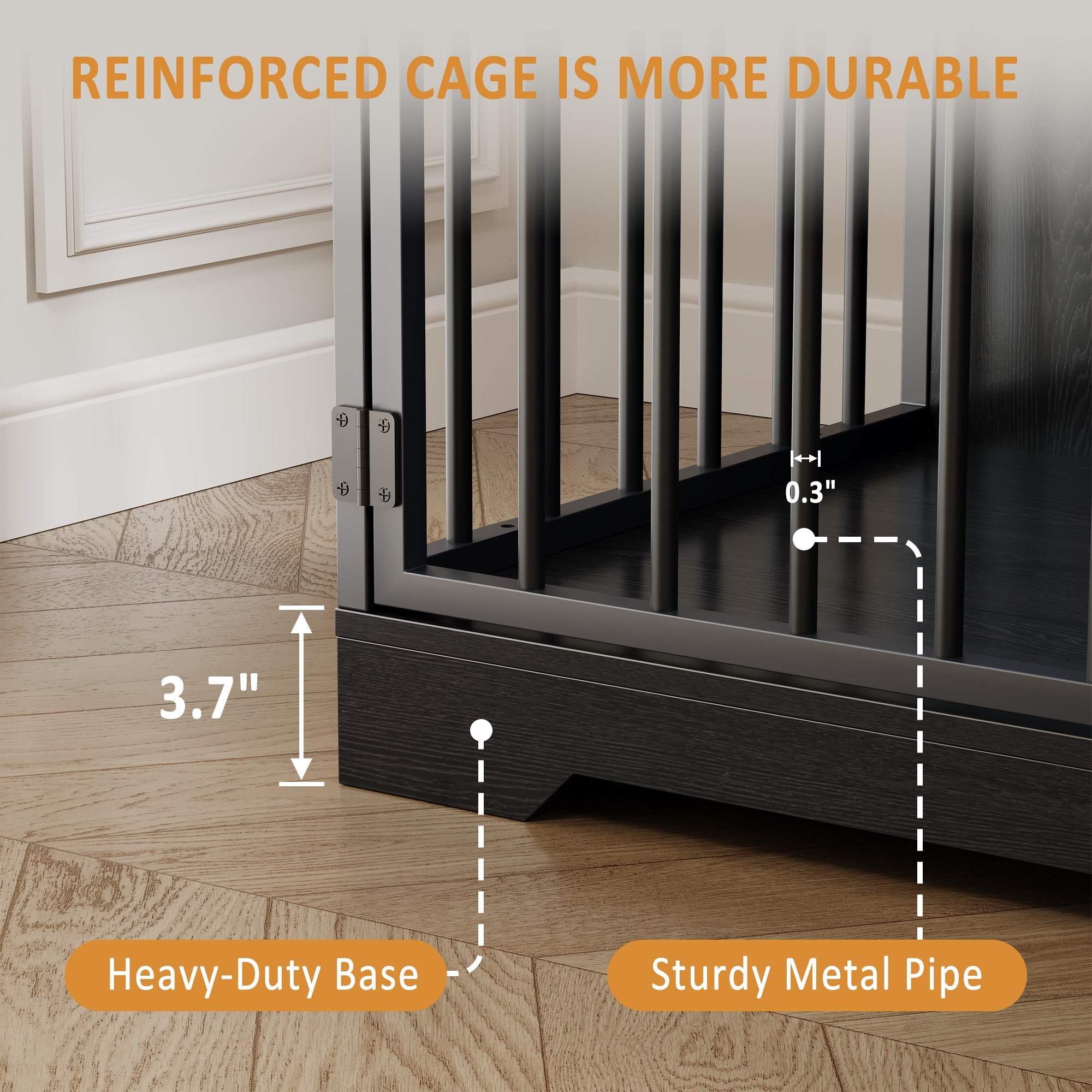 Garvee 48" Dog Crate Furniture with Bowls, Heavy Duty Dog Kennel End Table with 3 Storage Drawers, Locking Door, Farmhouse Style Pet Crate Cabinet for Medium Small Dogs, Black