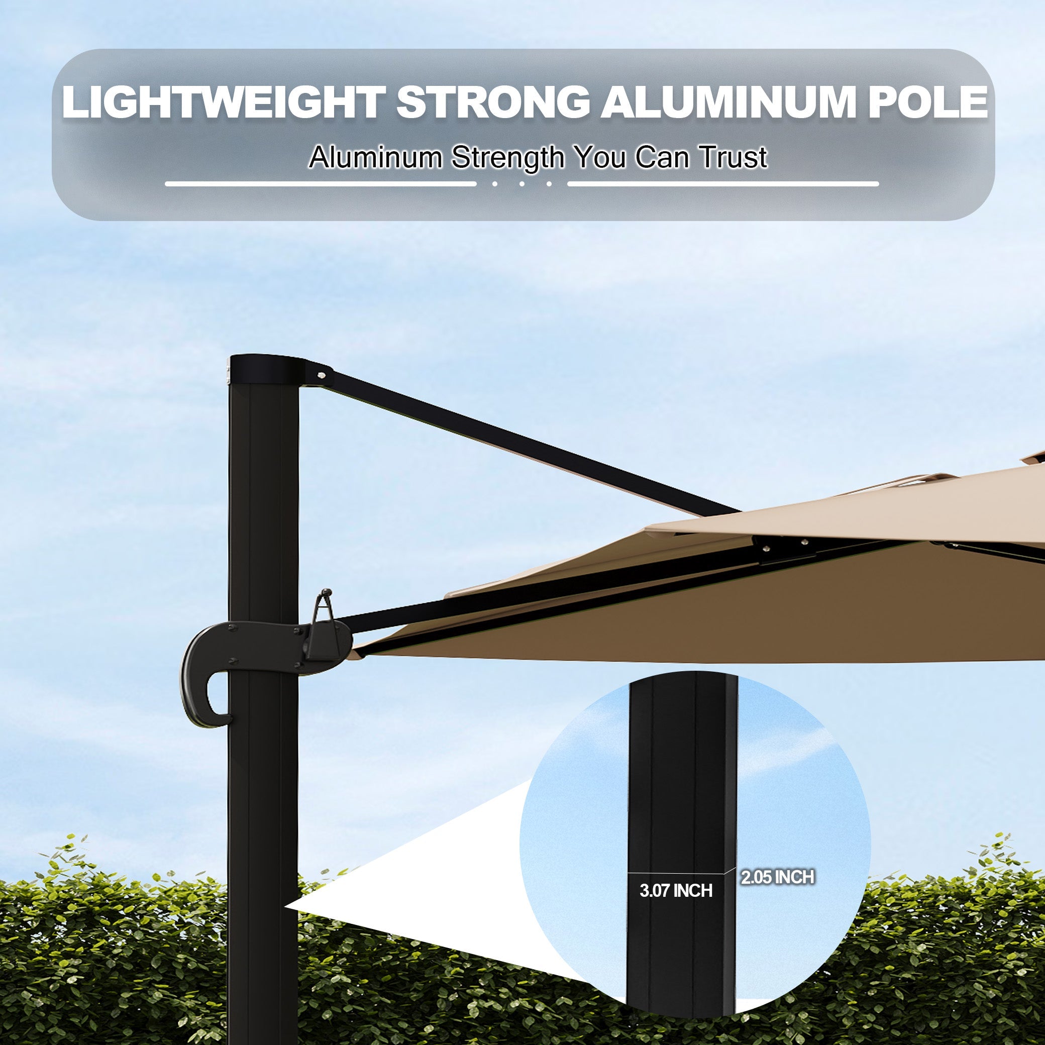 Garvee 10' × 10' Cantilever Patio Umbrella, 360° Rotating Aluminum Offset Umbrella with Adjustable Height, Khaki, Base Not Included