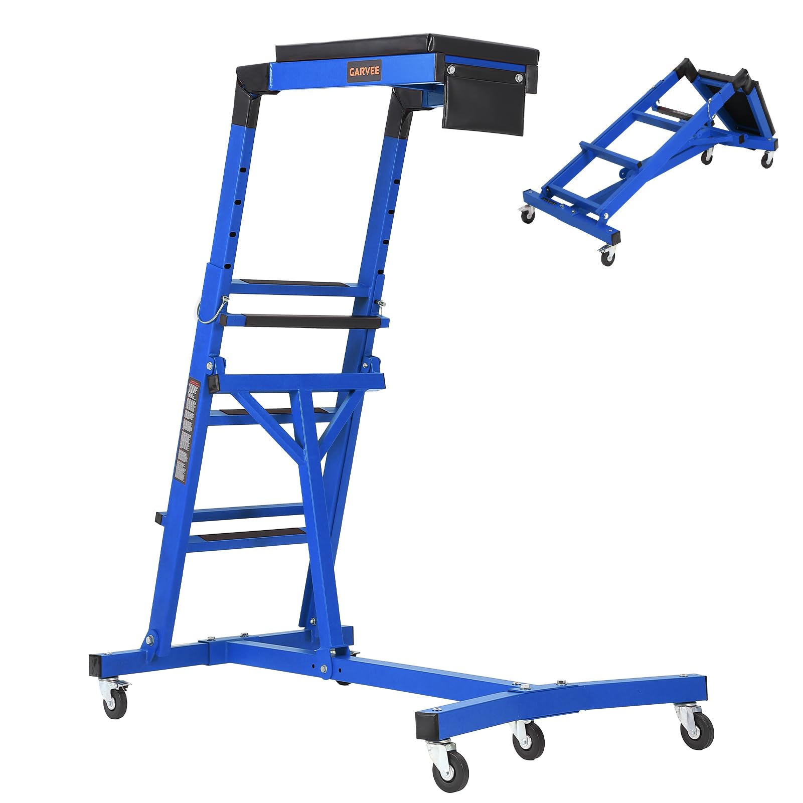 Garvee Automotive Engine Creeper, 400 lbs Foldable Top Side Mechanic Creeper for Cars and Trucks, Adjustable Height (49"-76"), Padded Deck, Engine Bay Repair Stand for Jeeps, Pickups, and Lifted Vehicles, Blue