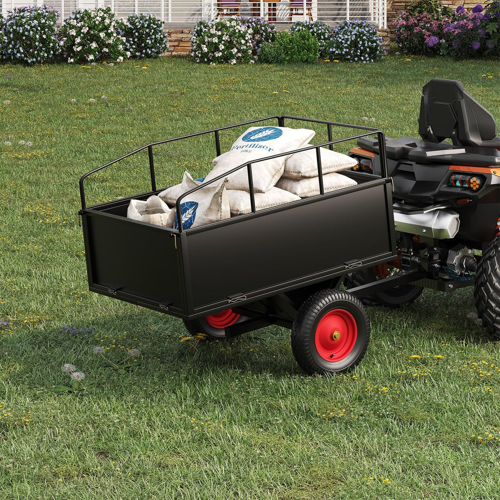 Garvee 750 lb ATV Dump Cart, 17 Cu. Ft. Tow-Behind Steel Utility Trailer with Removable Sides, 16 in Tires & Universal Hitch for Lawn Tractor