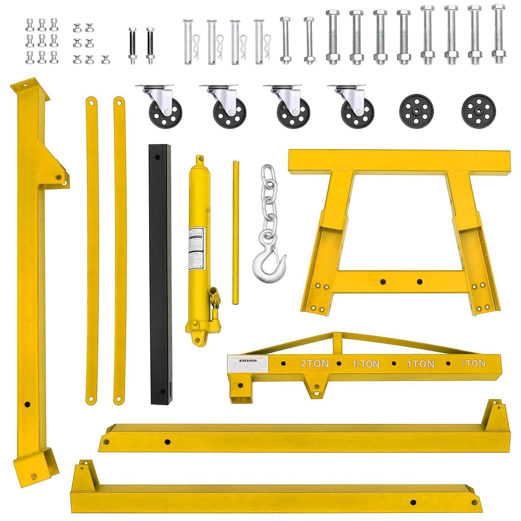 Garvee Heavy Duty Hydraulic Engine Hoist 2 Ton - Folding Cherry Picker Shop Crane - 4400 lbs Capacity, Telescopic Boom, 6 Caster Wheels - Automotive Garage Workshop Lift, Yellow without Load Distributor Unit, 2T