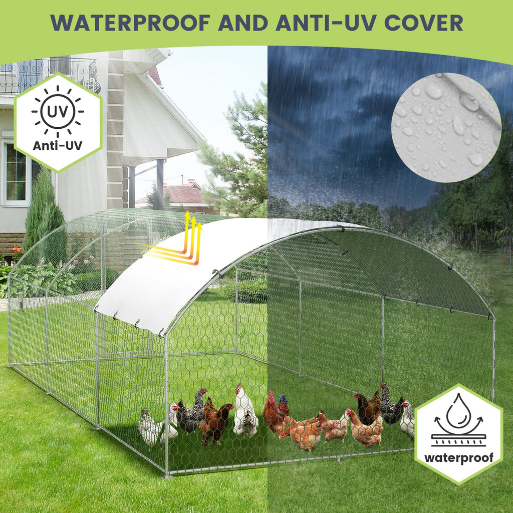Garvee Spacious Walk-In Metal Chicken Coop - Dome Roof, Waterproof & UV-Resistant Cover, Lockable Door, Outdoor Poultry Cage for Hens, Ducks & Small Animals, Ideal for Farm & Backyard - Size: 9.8 x 13.1 x 6.6 ft