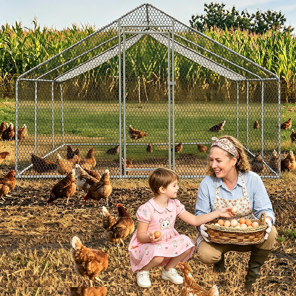 Garvee Spacious Chicken Coop Livestock Shelter - Large Size Walk-In Poultry House - Secure Outdoor Enclosure with Spire Roof - Lockable Door, Weatherproof Cover - Large Size Spire Roof