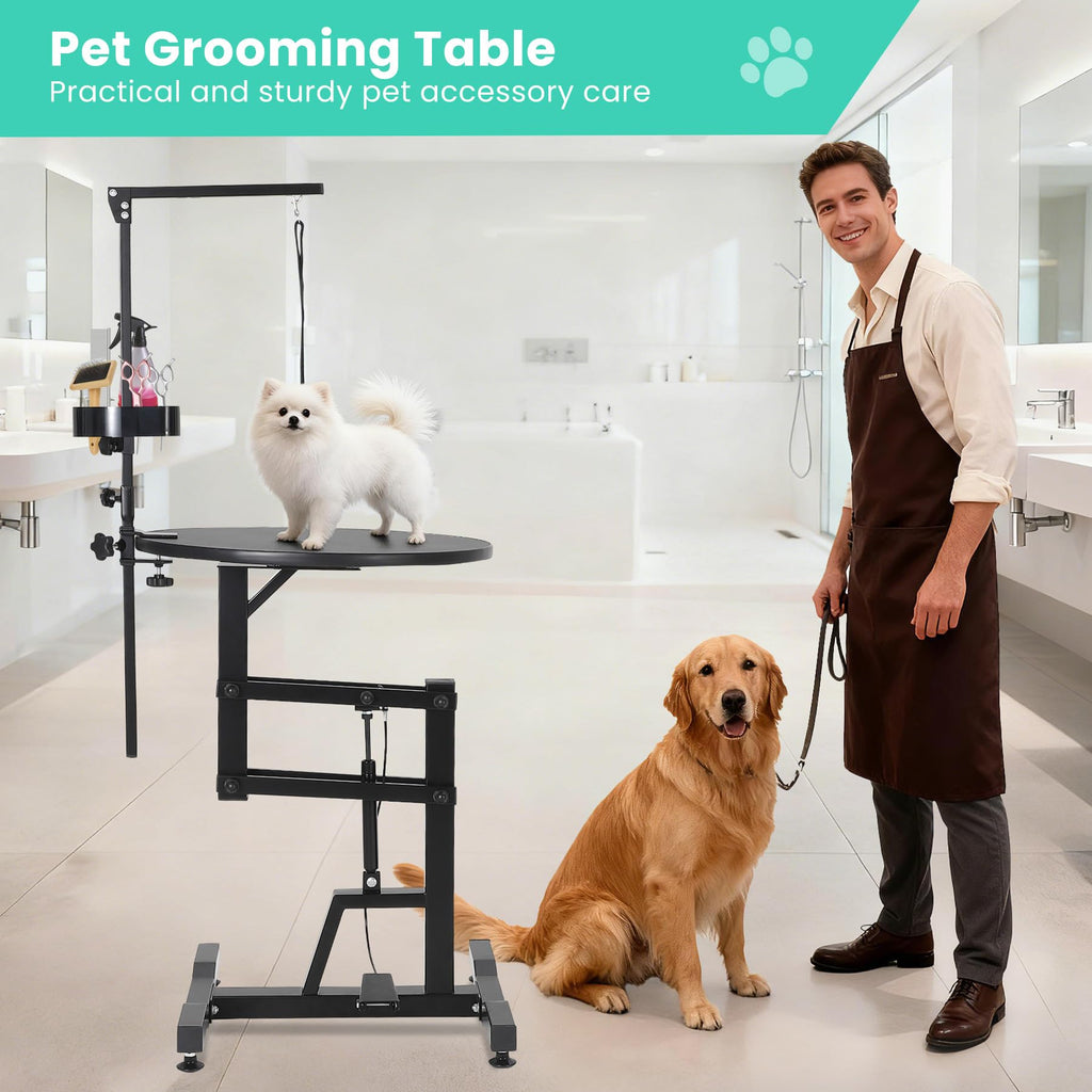 Garvee 24“ Hydraulic Lift Pet Grooming Table, Adjustable Cat Drying Rotating Desktop - Foldable, Adjustable Arm, Portable, Non-Slip Dog Grooming Table for Dogs at Home, Capacity 250 LBS