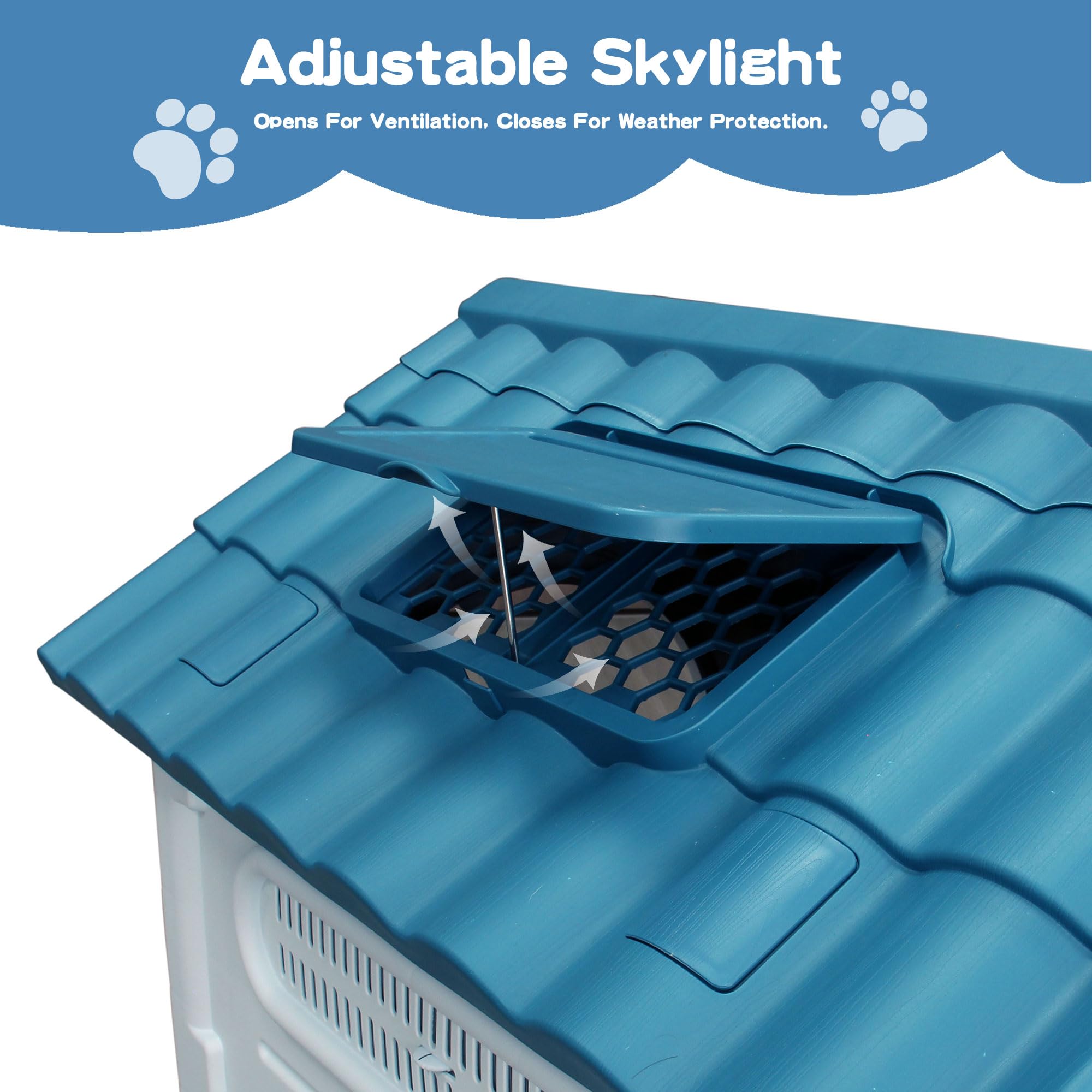 Garvee X-Large Dog House Outdoor with Air Vents and Elevated Floor for Medium Large Dogs, Plastic Waterproof Doghouse Sloping Roof, Easy Clean and Assemble, Blue