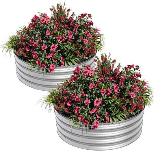 Garvee Round Raised Garden Bed, 2 Pcs 2 x 1.5ft Galvanized Raised Boxes with Rust, Corrosion Protection, Easy Assembly, Safe Edge, Metal Garden Bed Kit for Planting Vegetables, Fruits, Flowers