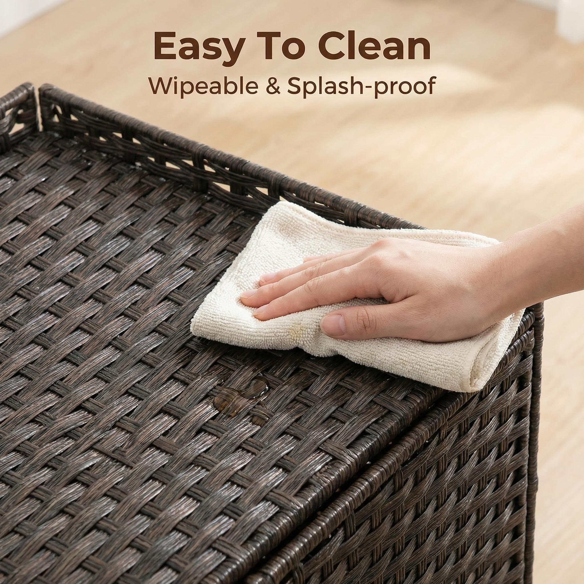 Garvee Handwoven Rattan Cat Litter Box Enclosure - Hidden Cat Washroom Cabinet with Door, Mat & S-Shaped Hooks - Spacious Stylish Cat Furniture for Living Room or Bedroom - Brown