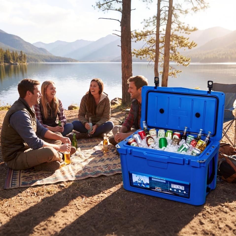 Garvee Extra-Thick Insulated Camping Cooler 45qt - Portable Ice Chest Keeps Ice Up to 7 Days - Strap & Handle - Ideal for Food, Drinks, Beach, Picnic, Fishing, Boating - Blue - KUER-F-45 Blue 280C blue