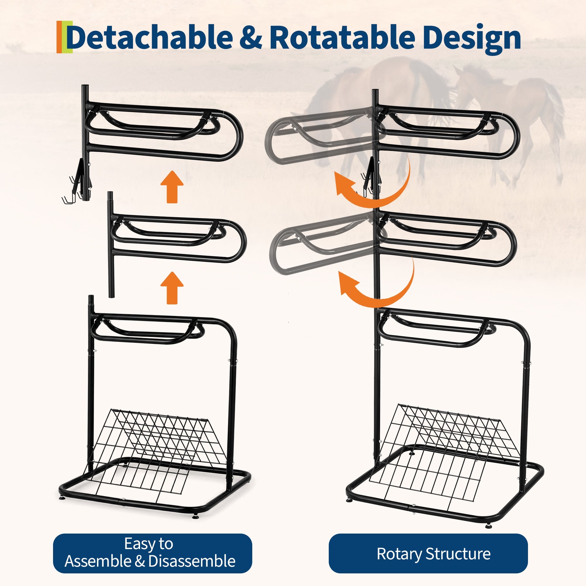 Garvee Heavy Duty 3-Tier Saddle Rack Stand with Removable & Rotating Tiers - Freestanding English & Western Saddle Blanket Holder for Tack Room Organization, 30x29x70 in