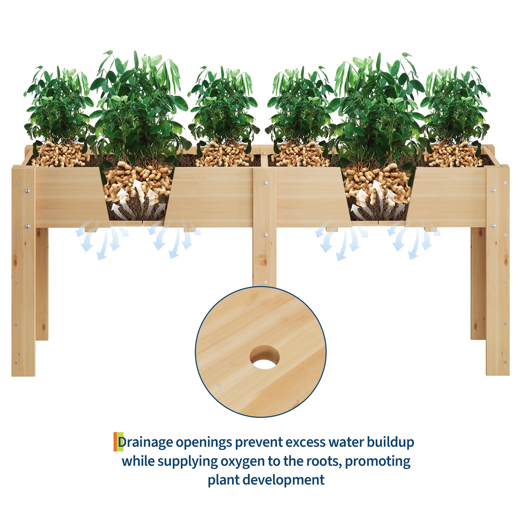 Garvee Ergonomic Wooden Raised Garden Bed with High Legs & Hooks, 72" x 23" x 30" Large Capacity Outdoor Planter Box with Non-Woven Liner, Easy Assembly for Vegetables, Herbs & Flowers, Varnish
