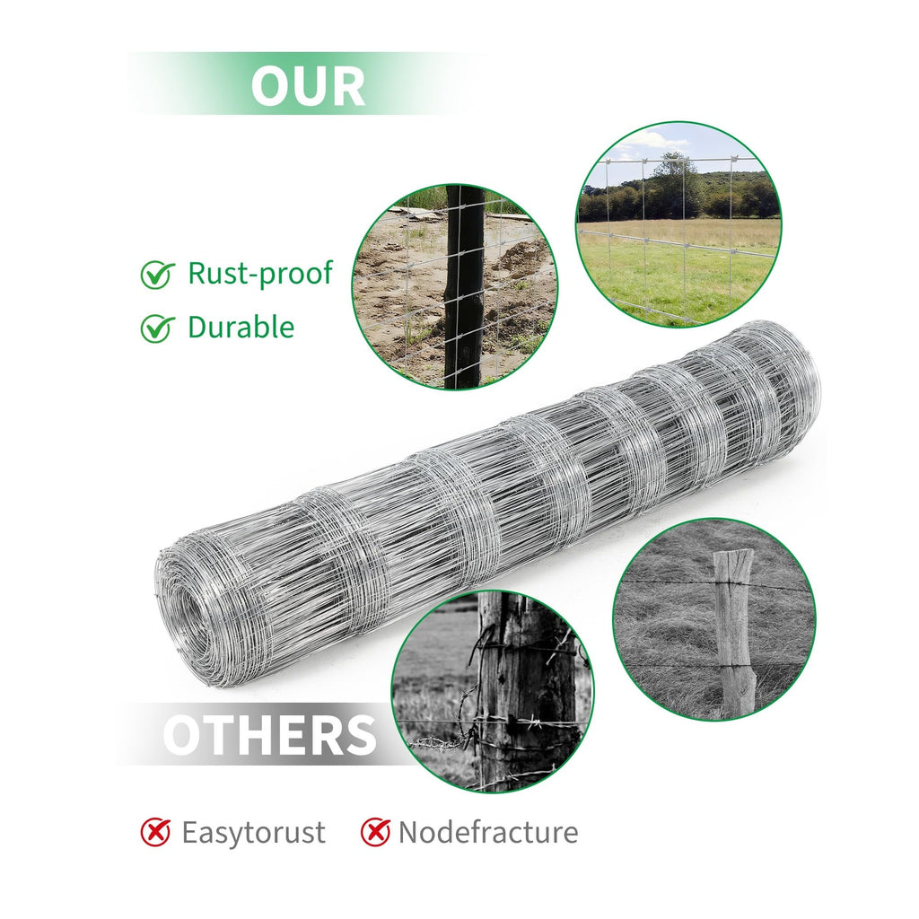 Garvee 4'x328'-Duty Galvanized Livestock Fence – Woven Wire, Hinge Knot, 14 Gauge – Secure Goats, Sheep, Hogs – Durable Farm & Pasture Perimeter Fencing