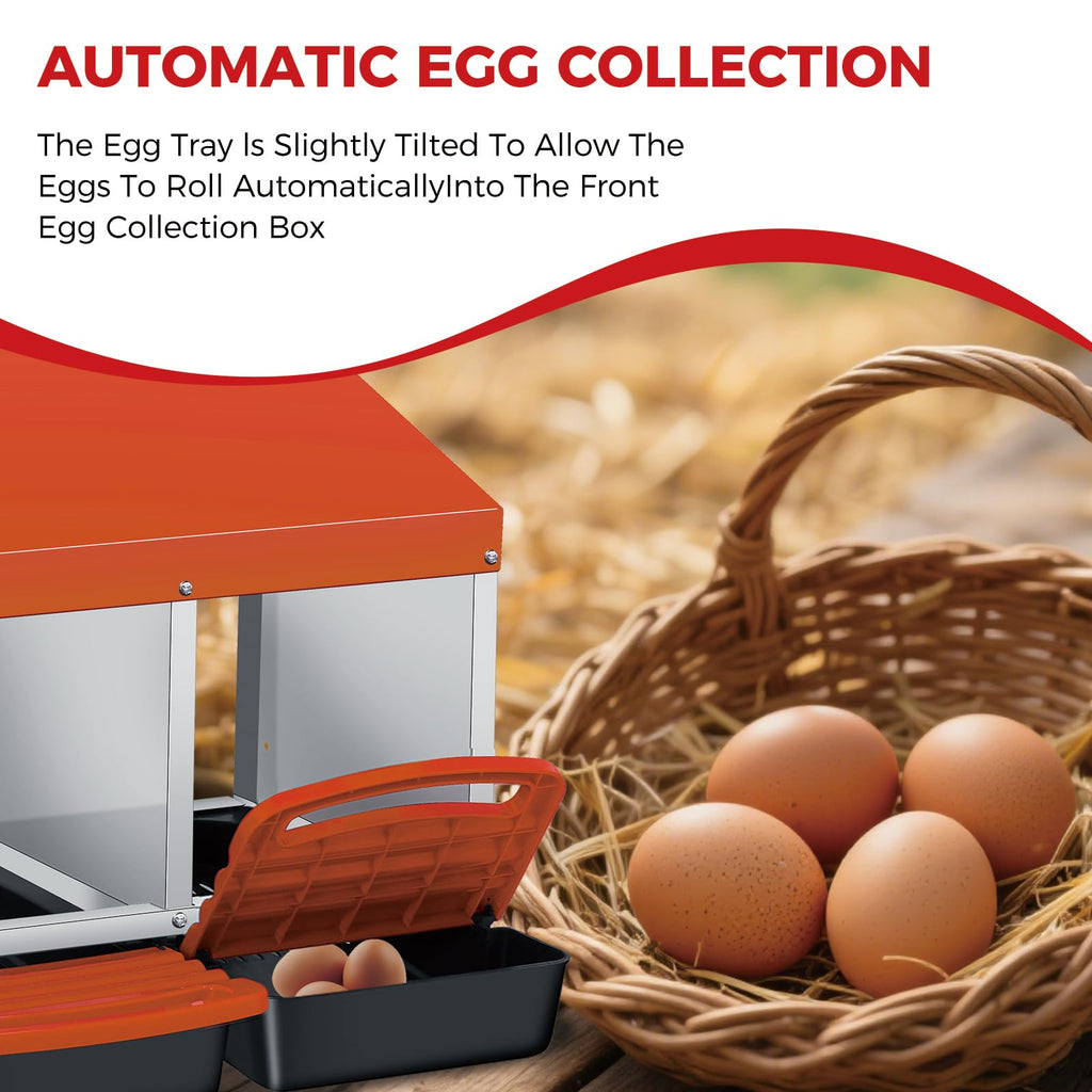 Garvee 3-Compartment Galvanized Steel Chicken Nesting Box – Roll-Away Tray & Support Stand, Orange