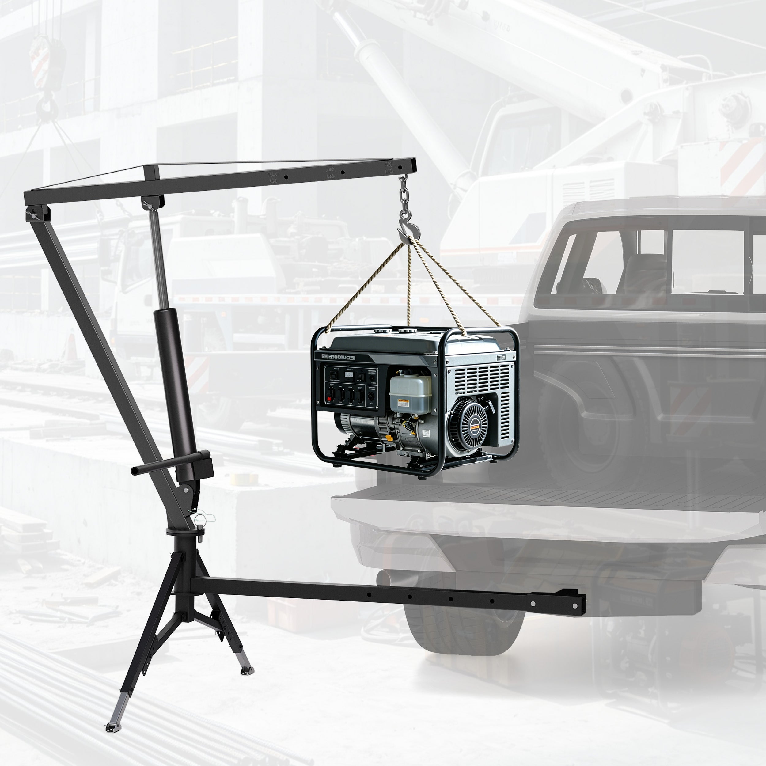Garvee Heavy Duty Pickup Truck Crane– 1000 Lbs Capacity Hitch Mount Crane with 360° Swivel & Adjustable Boom, Heavy Duty Steel Shop Crane for Garage, Black