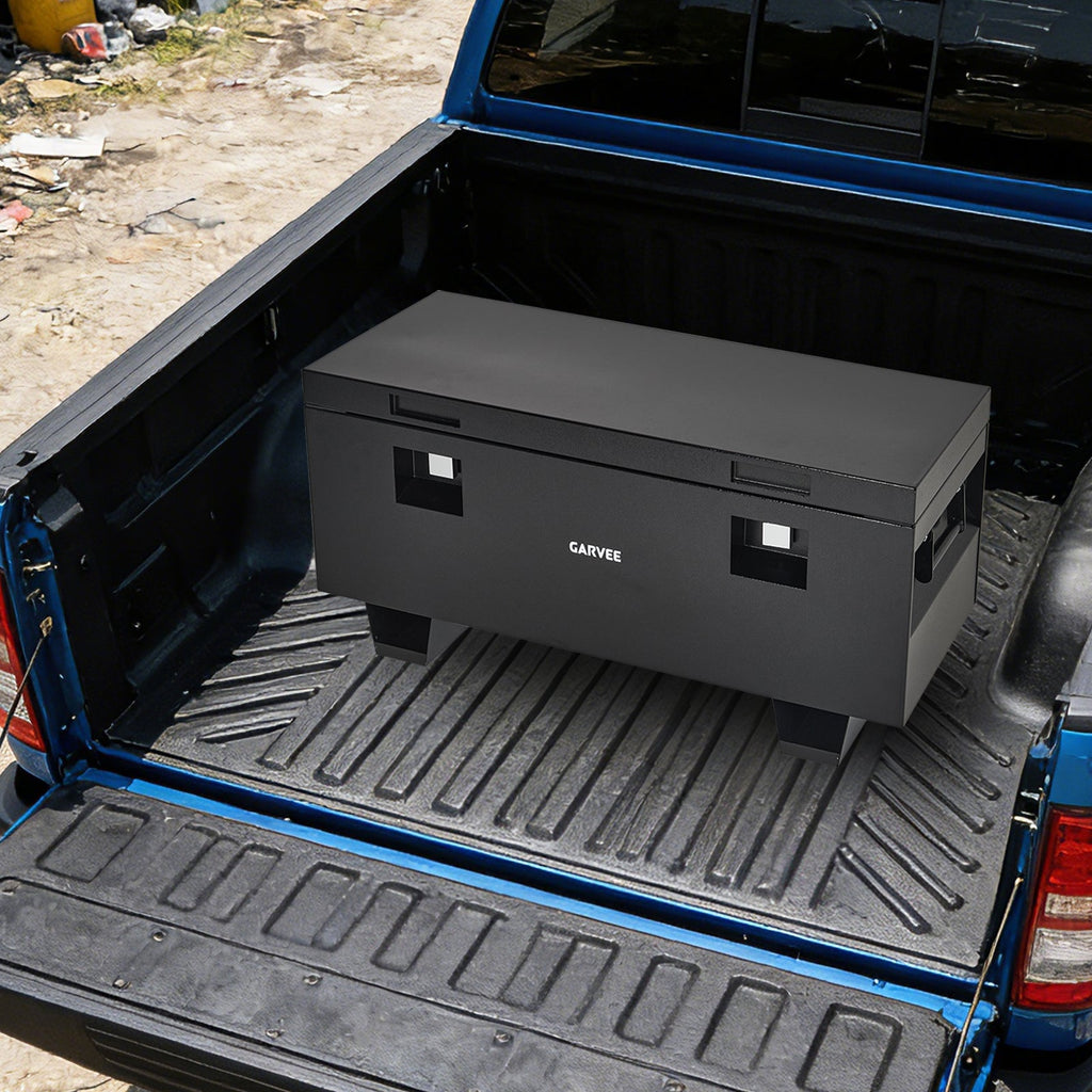 Garvee 36"x 16"x 18" Heavy-Duty Steel Truck Bed Tool Box - Lockable Waterproof Jobsite Chest with Removable Feet, Side Handles, and Dual Locks, Black with Silver Floral Spray Coating, Ideal for Trucks, Trailers, and Garages, Black