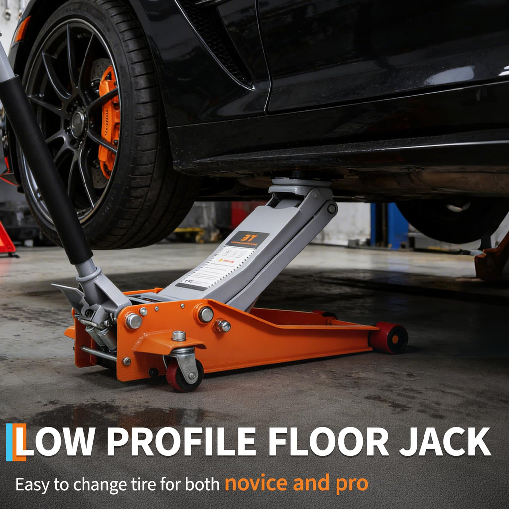 Garvee 3 Ton (6000 lbs) Low-Profile Hydraulic Racing Floor Jack - Dual Piston Quick Lift Pump, Heavy-Duty Steel, 2.95"-16.54" Lifting Range for Car, SUV, Truck, Garage, Orange