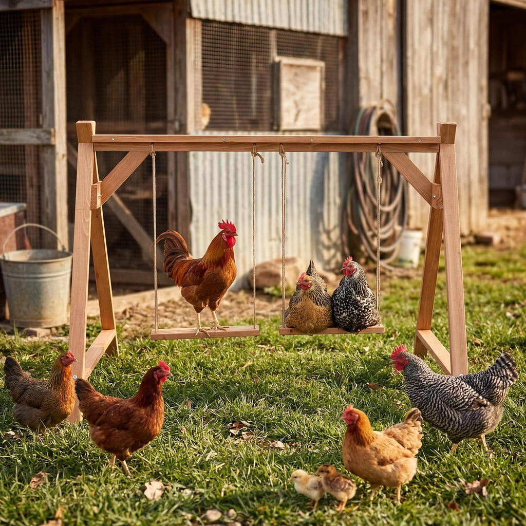 Garvee Chicken Perch with Swing - Wooden Roosting Bars for 6-8 Chickens - Durable Pine Wood, Weather-Resistant, Easy Assembly - Coop Accessory for Outdoor Use