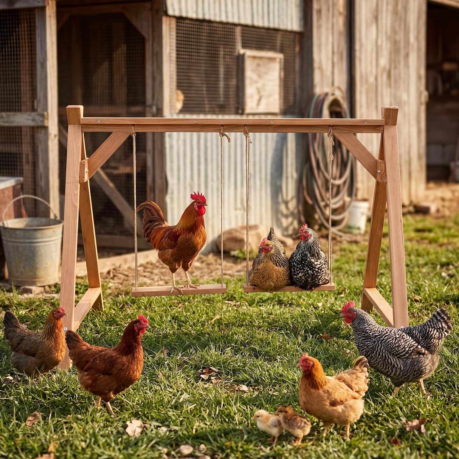 Garvee Chicken Perch with Swing - Wooden Roosting Bars for 6-8 Chickens - Durable Pine Wood, Weather-Resistant, Easy Assembly - Coop Accessory for Outdoor Use