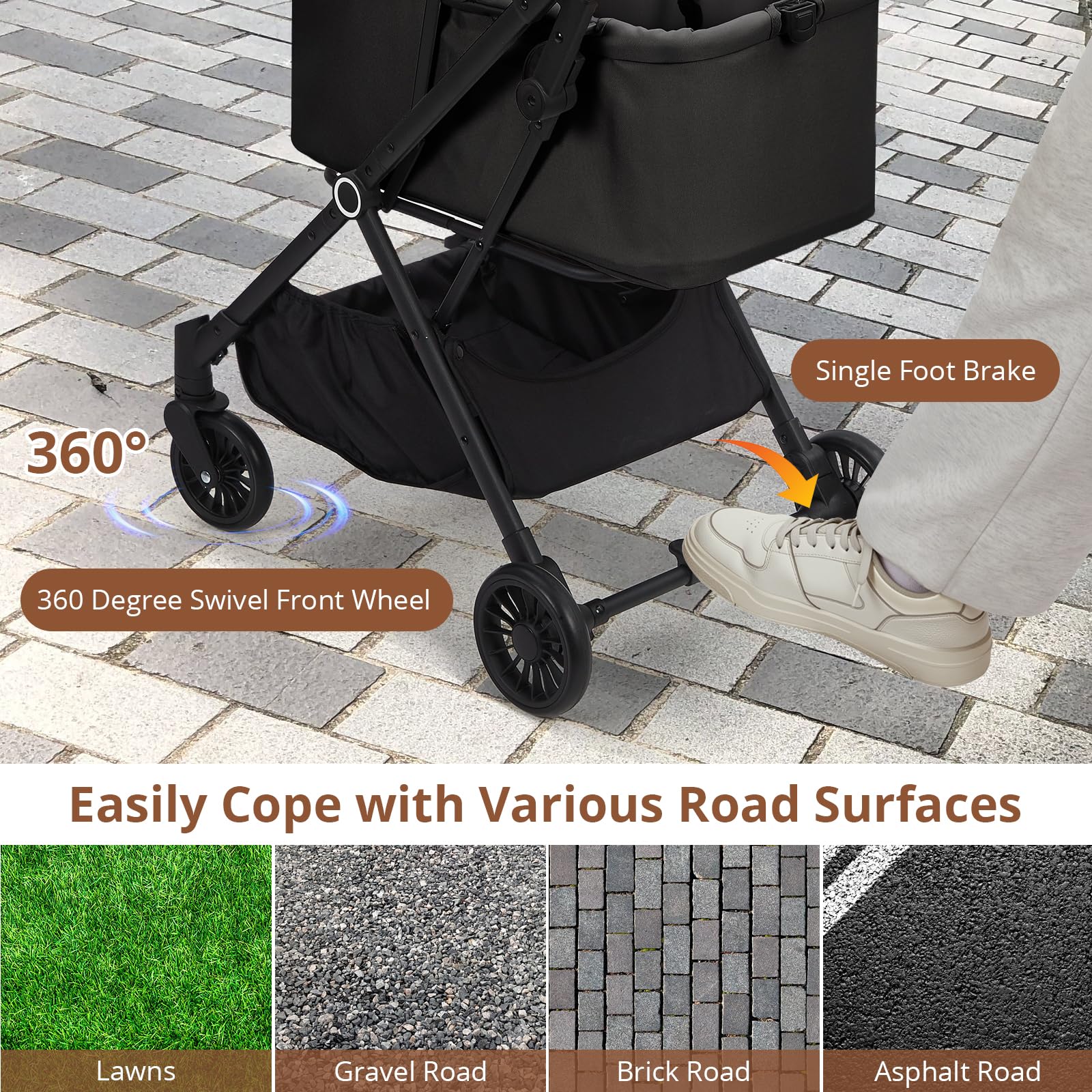 Garvee Foldable 4-Wheel Pet Stroller for Dogs & Cats -Dog Stroller, Lightweight Travel Carrier for Small to Medium Pets Up to 50 LBS, 360° Swivel Front Wheels, Foot Brake, Breathable Mes