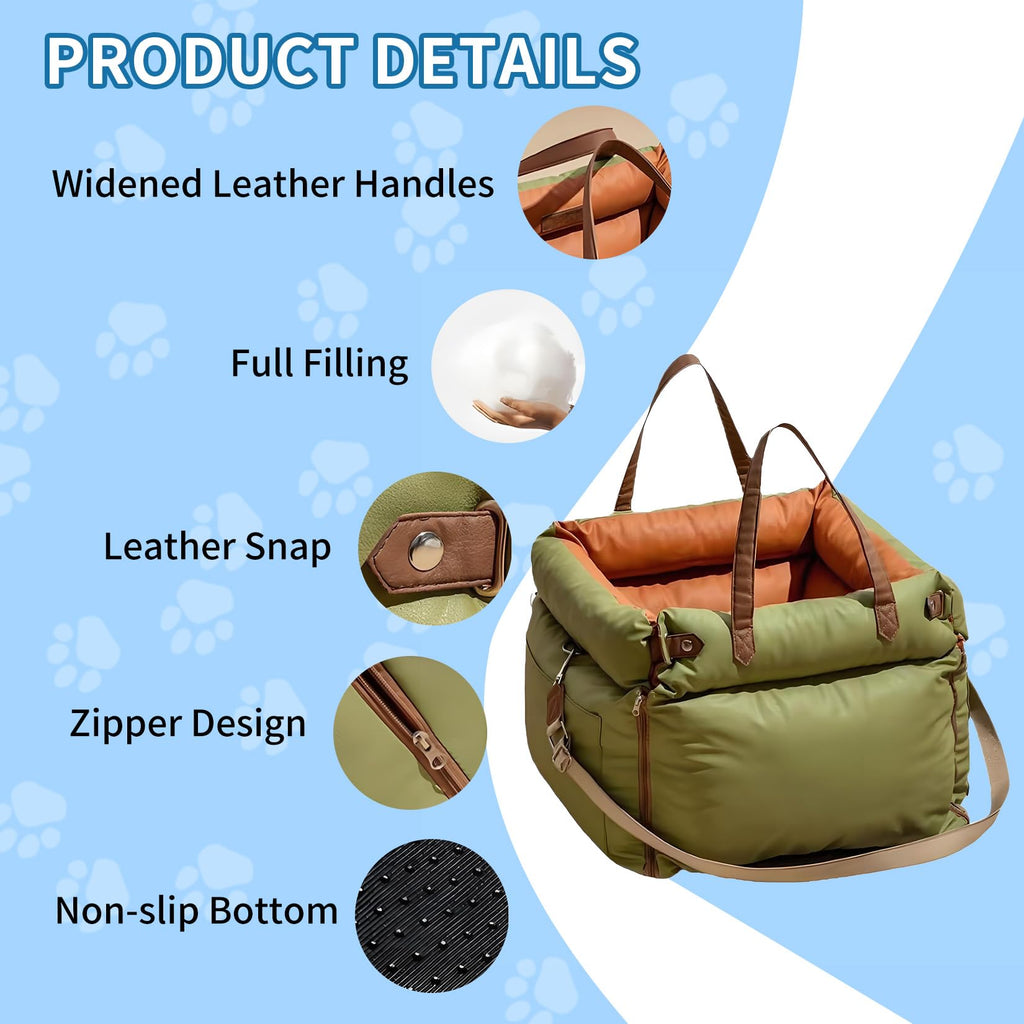 Garvee Dog Booster Car Seat, Waterproof PU Leather Upholstered Cat Bed for Car with Storage Pockets, Portable Pet Seat, Bite-Resistant, Perfect for Travel and Home