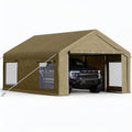 Garvee 10' × 20' Portable Garage, 200 GSM PE Carport Canopy with 2 Roll-Up Doors, 4 Mesh Windows, Galvanized Steel Frame, Khaki