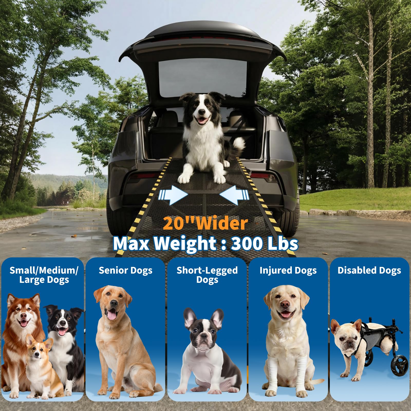 Garvee Upgraded Heavy Duty Steel Dog Ramp for Cars, 75"x17" Folding Pet Ramp for Large Dogs with Non-Slip Surface Portable Dog Car Ramp for SUV Car, RVs & Truck, Outdoor Dog Ramp Up to 300 LBS