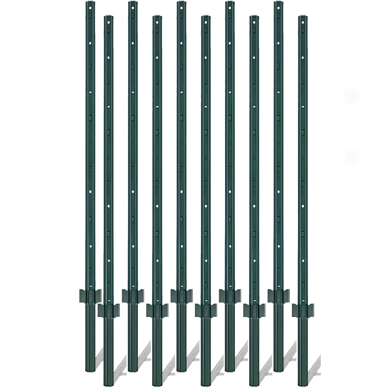 Garvee 4ft Heavy Duty U-Channel Metal Fence Posts (8-Pack) - No-Dig Steel Fencing Stakes with Anchor Plates for Garden Wire Mesh & Yard Borders (3ft Above Ground, Green)